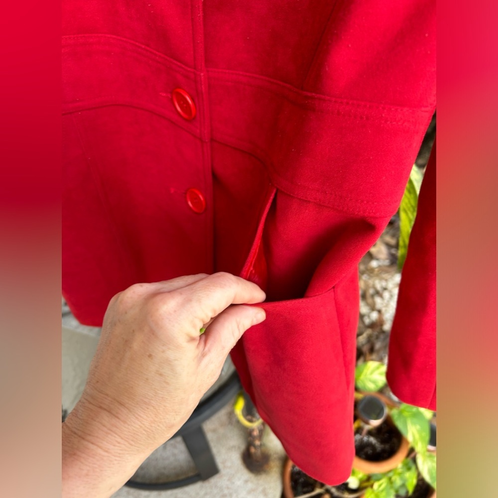 LUDIA Brand Red Button Down Blazer Vintage 80s 90s Suede Lined See Measurements - Picture 12 of 13